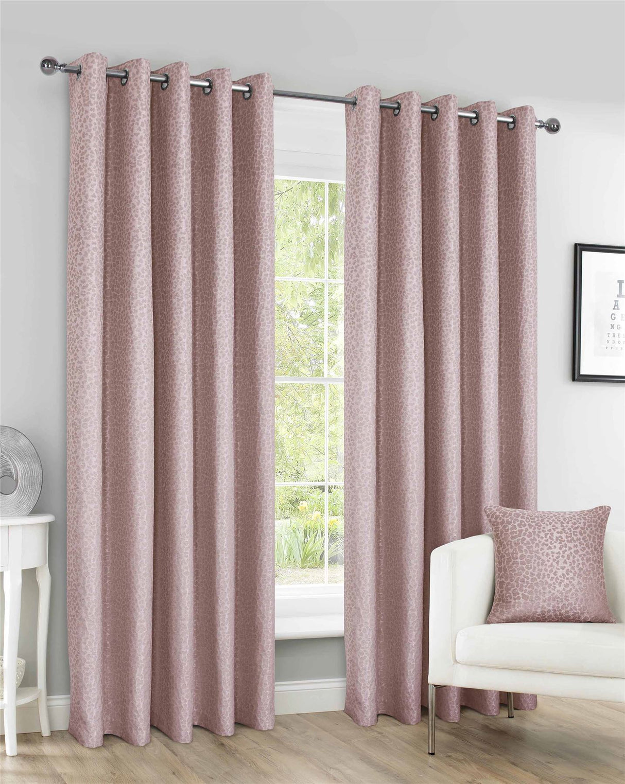 Tonal textured leopard spot jacquard curtains with eyelet headers