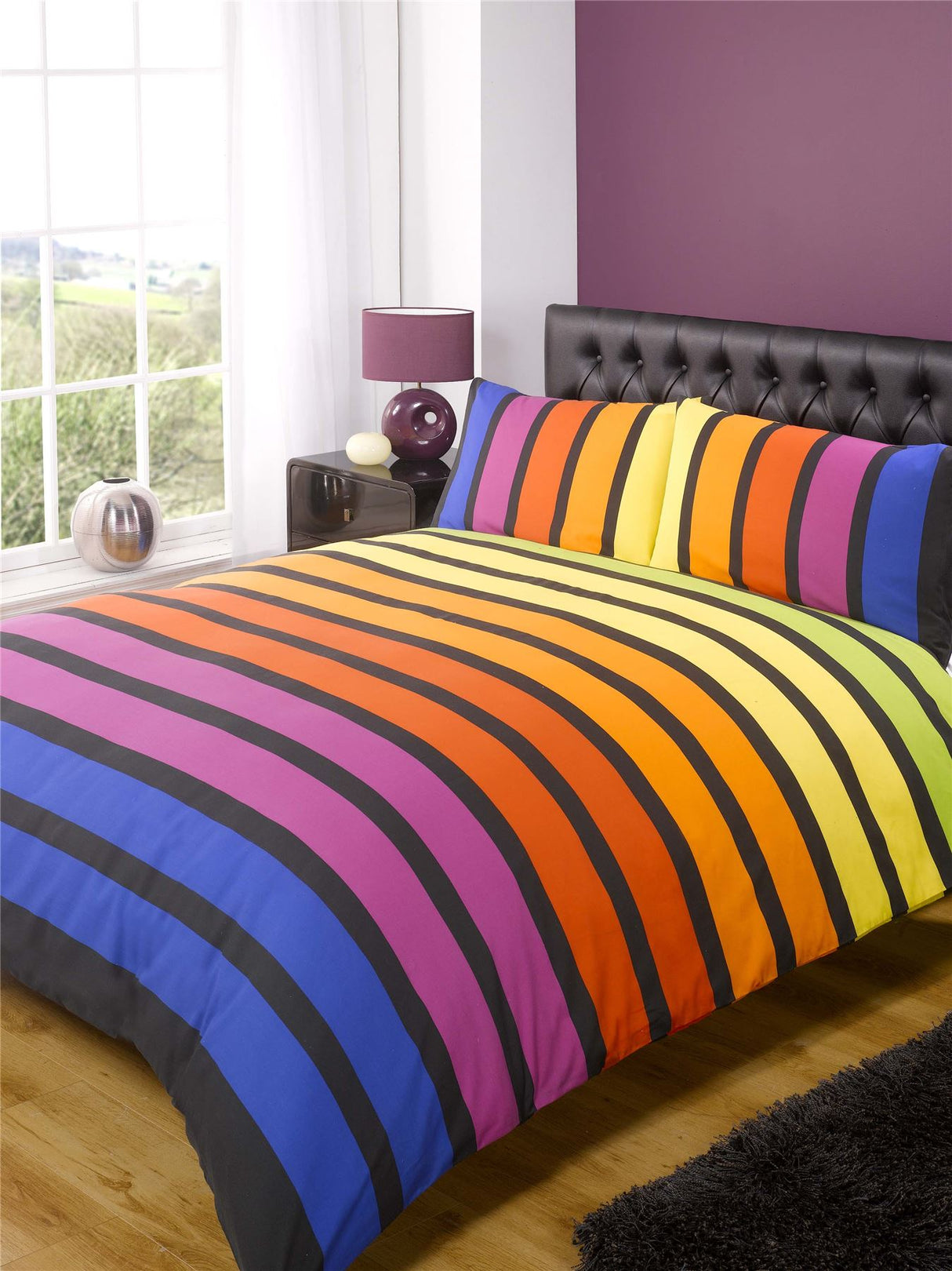 King size Soho duvet cover with contemporary striped design and matching pillows, ideal for a modern bedroom setting