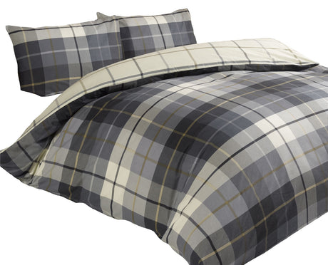 Superking Lomond Check Flannellette duvet set with button closure and contrasting check reverse on soft brushed cotton
