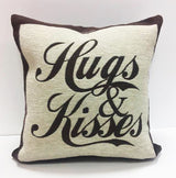 Chenille slogan cushion with hugs and kisses for sofa decoration