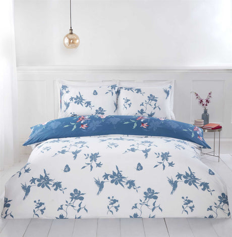 Beautifully crafted Hummingbird Duvet Set with floral and hummingbird pattern, perfect for an elegant bedroom upgrade