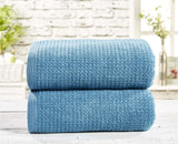 Soft and absorbent waffle towel in a beautiful shade of blue
