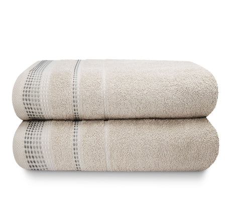 Set of two large bath sheets measuring 90x140cm with soft and absorbent fabric, featuring stylish embroidery trim