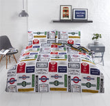 Black duvet cover with white background reversible signs