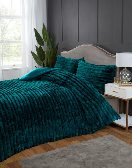 Elegant bed adorned with the Rabbit Faux-Fur Duvet Set, creating a sanctuary of comfort and style