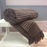 Close-up of the detailed striped woven pattern and tasselled edge of the Stitch Stripe Throw in warm cotton