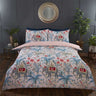 Vibrant jungle print duvet cover featuring leopards, elephants, monkeys among lush palm leaves and exotic flowers