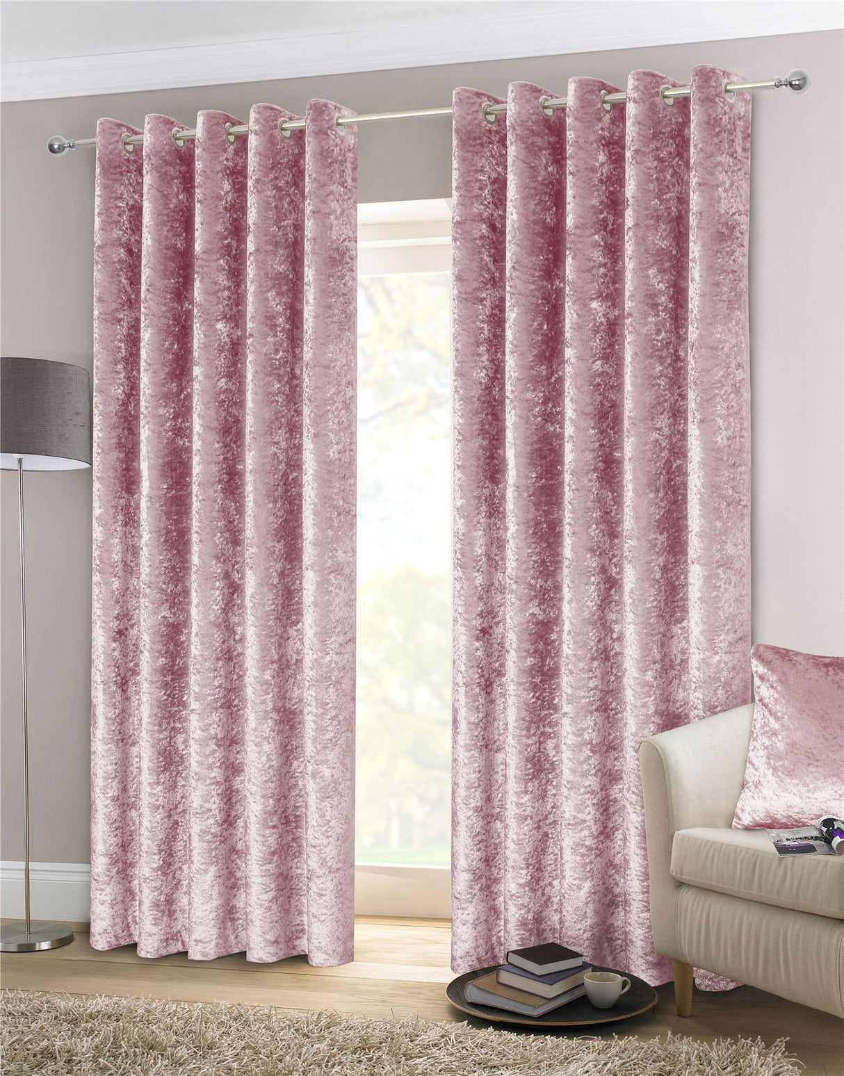 Energy efficient fully lined crushed velvet curtains with eyelet headers