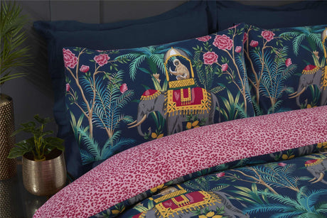 Bright, fully reversible Jungle Expedition Duvet Set with tropical animal and floral print, designed for effortless maintenance and contemporary bedroom style