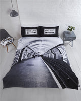 Flip duvet to reveal classic London Underground sign print on reverse side, featuring the Platform Duvet Set with coordinating pillowcases