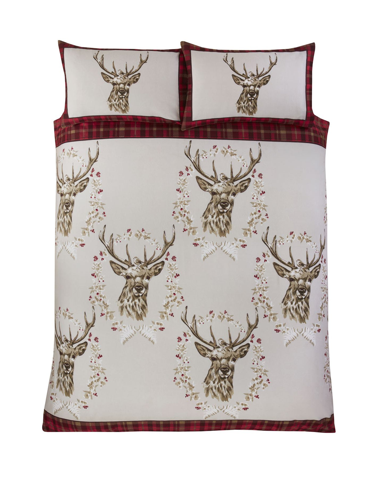 Superking Angus Stag brushed cotton duvet cover with button closure and all-over stag head design