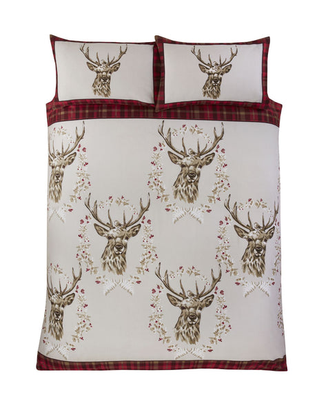 Superking Angus Stag brushed cotton duvet cover with button closure and all-over stag head design