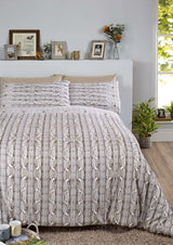 Contemporary Arran Brushed Cotton Duvet Set with knitted effect printed onto real wood effect buttons, in neutral beige tones