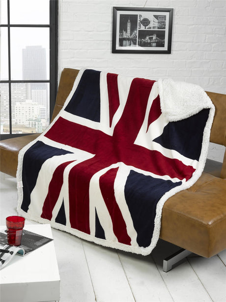 Luxurious Union Jack Throw featuring soft touch coral fleece with vibrant printed British flag design