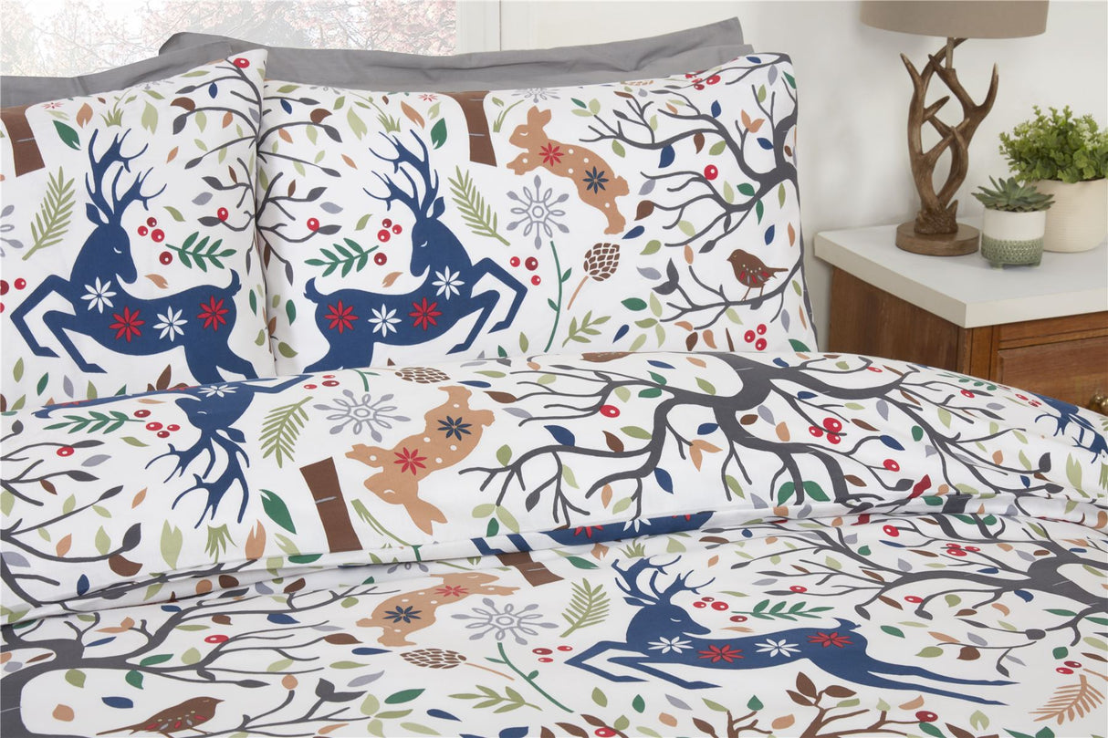 Kingsize Tatton Duvet Set displaying leaping stags and detailed nature scene 