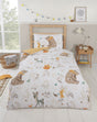 Charming woodland animals and foliage design on reversible duvet set in soft colours