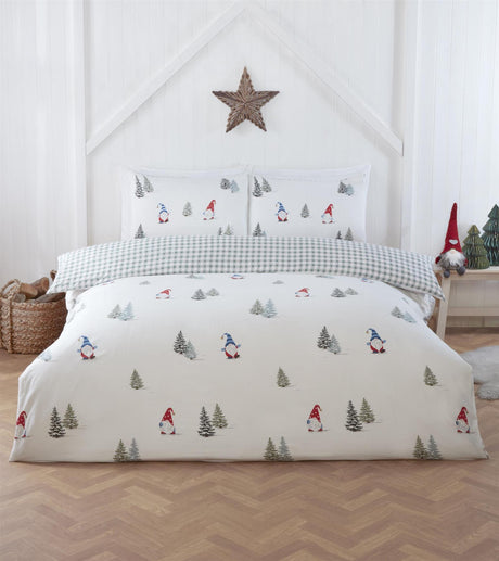 Brighten your bedroom with this charming, festive duvet set showcasing holiday-themed patterns
