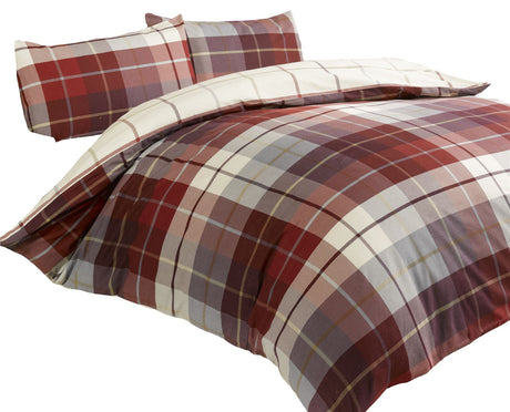 Single size Lomond Check Flannellette duvet cover with matching pillowcase, all made from 100% brushed cotton