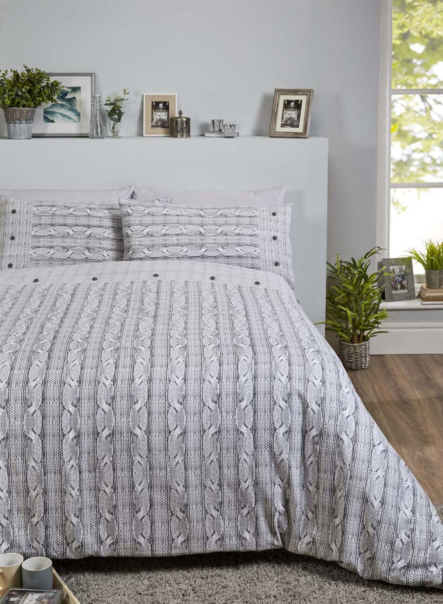 Arran Brushed Cotton Duvet Set in neutral beige with cable knit design, made of super soft 100% cotton fabric