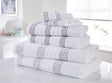 Detail shot of the alternating stab stitch border on a luxury spa towel