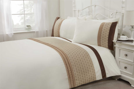Full image of the Anise Duvet Set featuring a banded top cuff with intricate quilting and refined satin pintuck accents