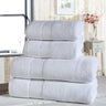 Two royal velvet bath towels with matching borders, woven from 100% pure cotton for softness and quick drying