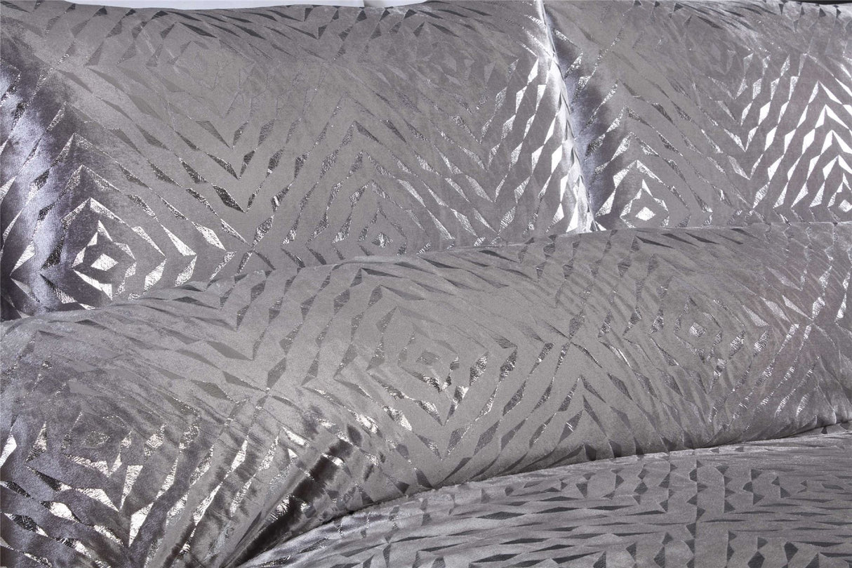 Elegant Bellagio Boudoir Cushion in silver base with silver foil accents, perfect for refined bedroom decor