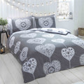 Scandi Heart Brushed Cotton Duvet Set in Red and Grey