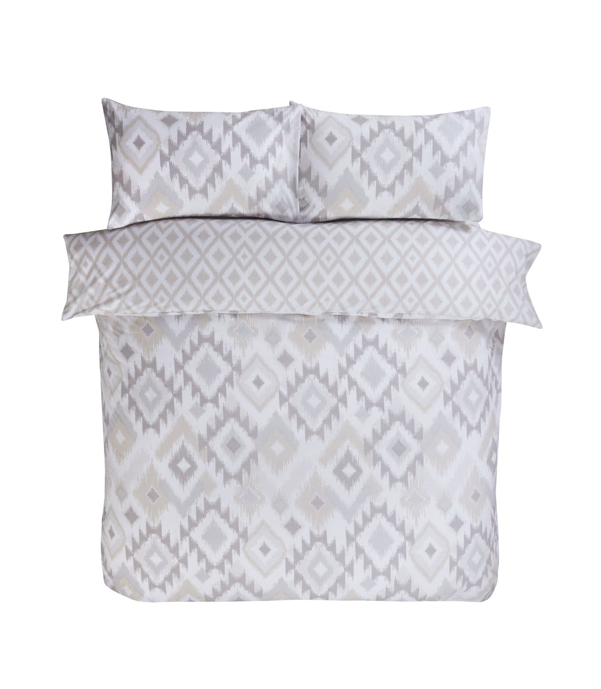 Soft fabric Ikat duvet set with colourful reversible design and matching pillowcases for stylish bedroom décor