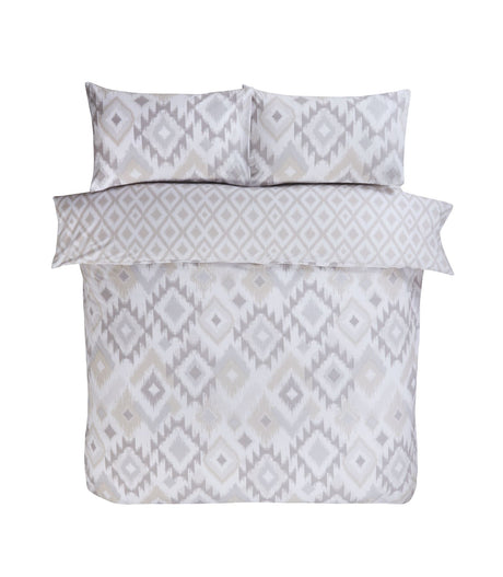 Soft fabric Ikat duvet set with colourful reversible design and matching pillowcases for stylish bedroom décor