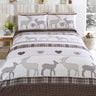 Luxurious brushed cotton duvet set featuring a winter-inspired design with elegant stags and traditional tartan patterns