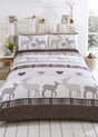 Luxurious brushed cotton duvet set featuring a winter-inspired design with elegant stags and traditional tartan patterns