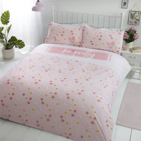 Elegant pink floral duvet set featuring fully reversible design and matching pillowcases, perfect for adults and children