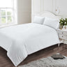 Full view of the elegant, crisp fitted sheet made from 100% cotton with a neat elastic edge