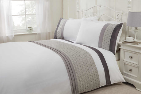 Add a close-up of the Anise Duvet Set showcasing the star quilted banded top cuff design with luxurious satin pintucks