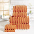 Set includes two bath sheets, two face cloths, two hand towels, and two bath towels, all with matching ribbed texture