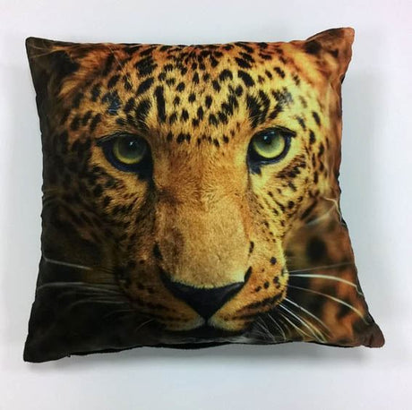 A vibrant leopard print filled cushion measuring 43x43cm in multicolour design suitable for home décor
