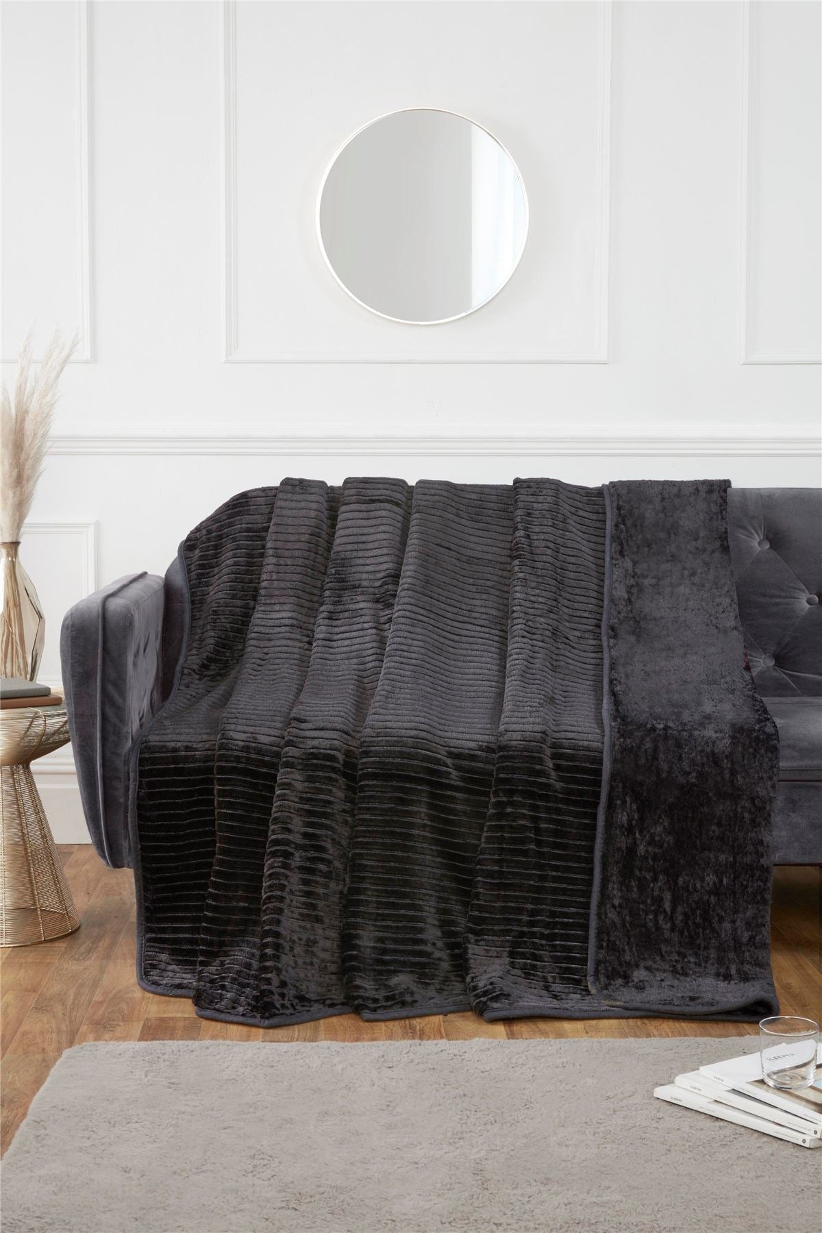 Close-up of the soft, plush ribbed mink fabric showcasing its texture and sheen