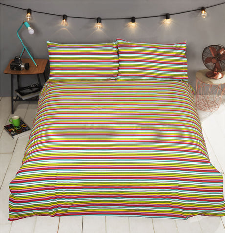 Funky reversible duvet cover with popper closures, easycare fabric, and vibrant tropical motifs suitable for any bedroom decor