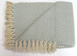Close-up of Rona Throw showcasing classic striped and geometric design in cream with natural toned tassels