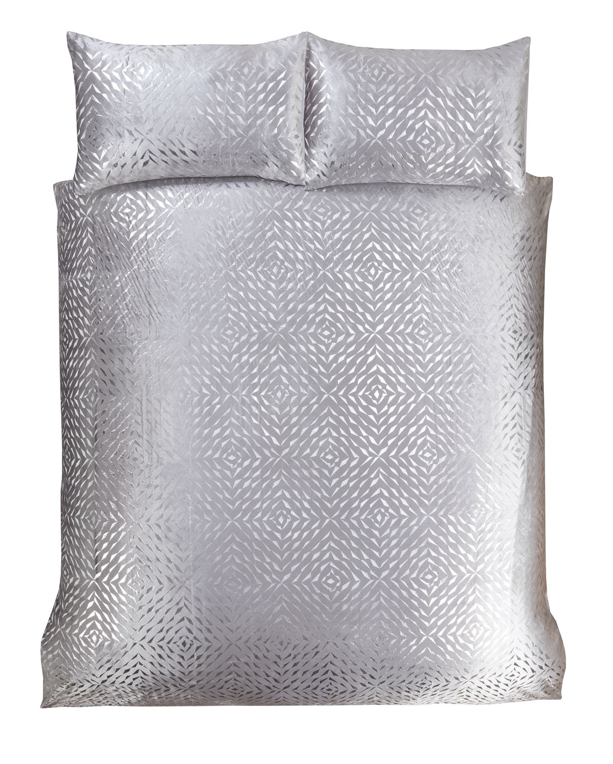 Stylish Bellagio Duvet Set in Silver with Silver Foil Detailing, Super King Size, Duvet Cover and 2 Matching Pillowcases