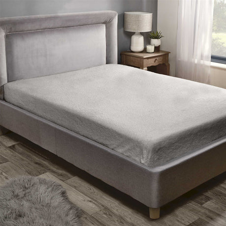 Navy Teddy Fitted Sheet displaying plush fabric and stylish addition to winter bedroom decor