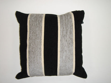 Elegant plush chenille cushion featuring a silver striped pattern, soft to touch