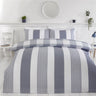 Luxurious chambray stripe duvet cover made from sustainable BCI cotton and recycled polyester