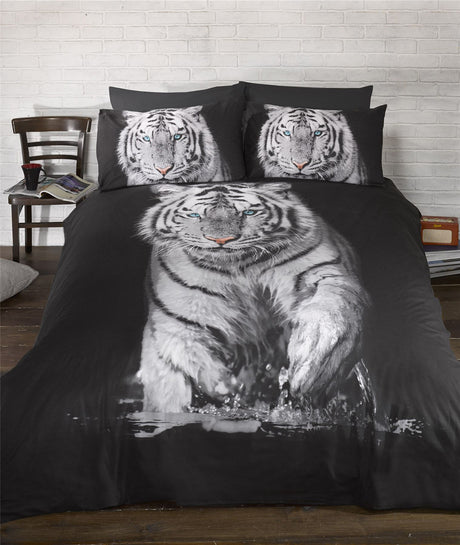 Stunning photographic print of a mesmerising white tiger with blue eyes