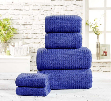 Display of a 2-piece bale including two large waffle bath sheets in a modern textured style