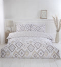 Elegant reversible Ikat duvet cover set with matching pillowcases showcasing vibrant bohemian patterns