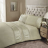 Elegant Aurora Duvet Set featuring classic trailing floral embroidery and golden pintucks