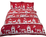 Red and grey duvet set with reindeer and christmas tree print