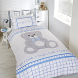 Cute teddy bear and check print single duvet cover and pillowcase set for kids